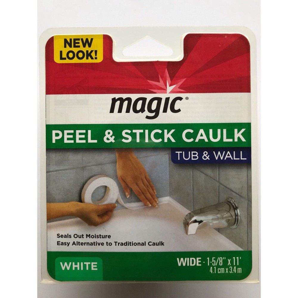 Magic Peel & Stick Caulk Tub & Wall WHITE 1-5/8" x 11' Bathtub Shower Water Seal